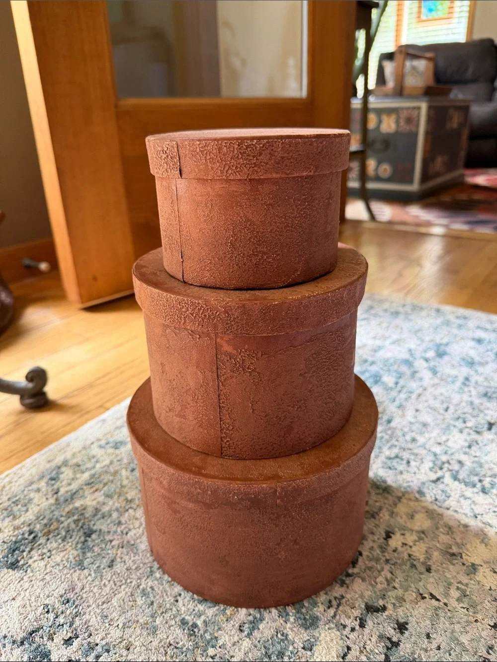 3 Primitive Rustic Halloween Nesting Boxes Round Stackable Decor